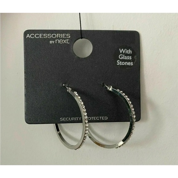 next Jewelry - Accessories by Next Silver Plated Hoop Earrings With Glass Stones 3.5” diameter